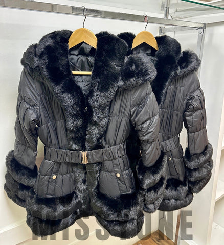 Faux Fur Line Puffa Coat